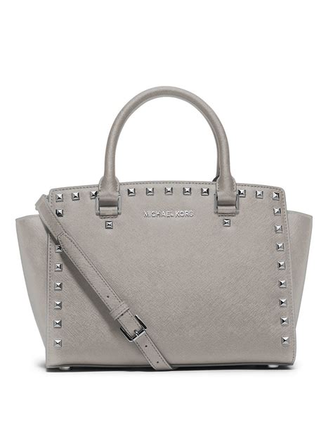 michael kors selma satchel studded|Selma Medium Studded Saffiano Leather Satchel .